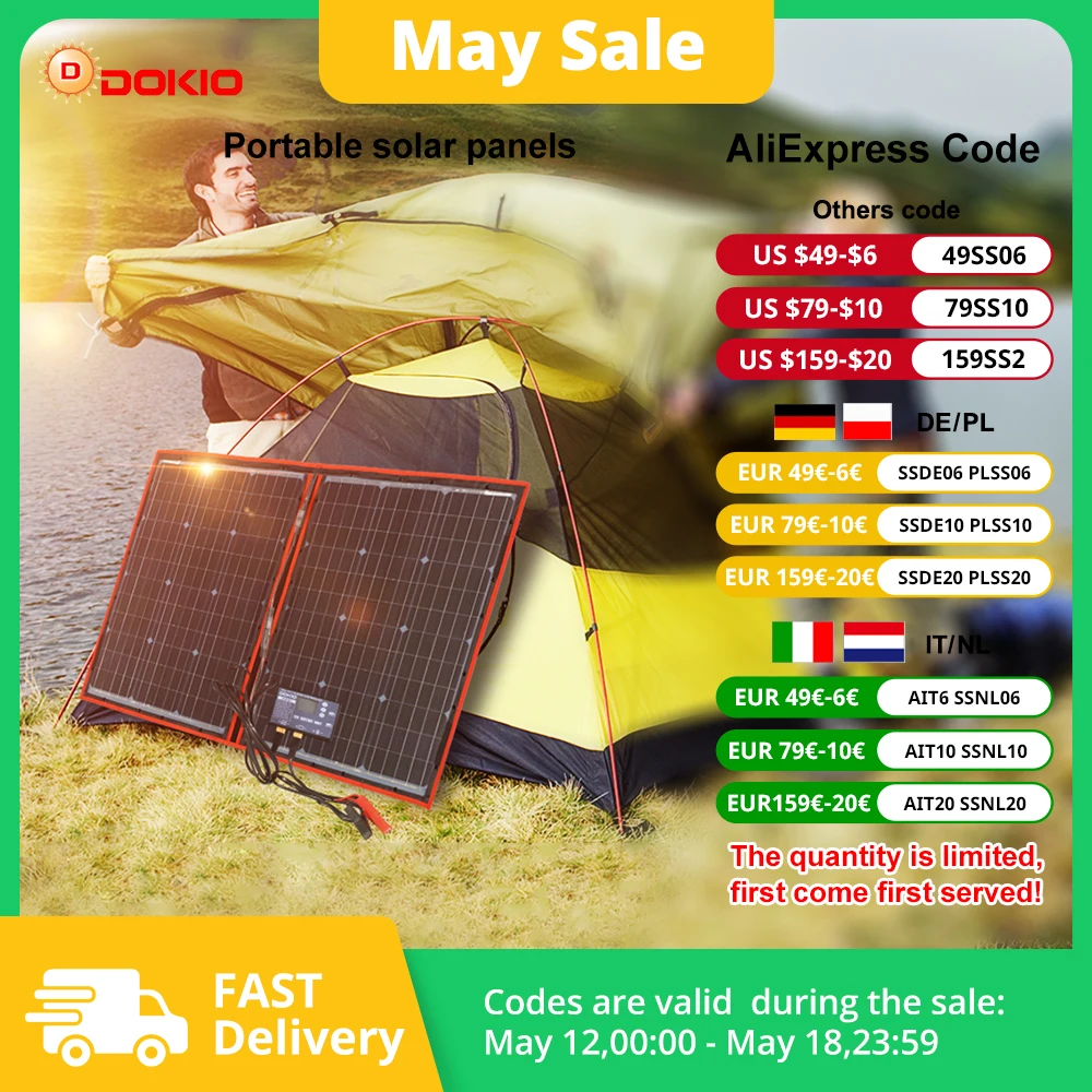 

Dokio 18V 100W Portable Foldable Solar Panel with 12V Controller Kit for Family Camping Trips