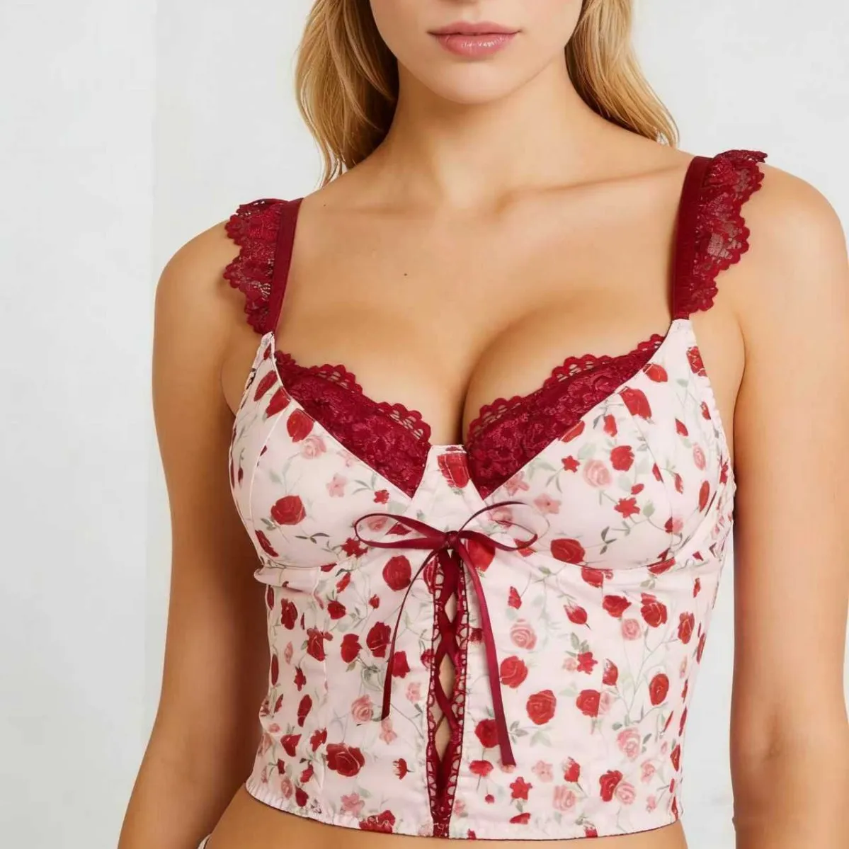 

Rose Printed Camisole Crop Top for Women Tight Fit Halter Sexy Sleeveless Slim Vest Spice Girl Fashion y2k Clothing Tanks Summer