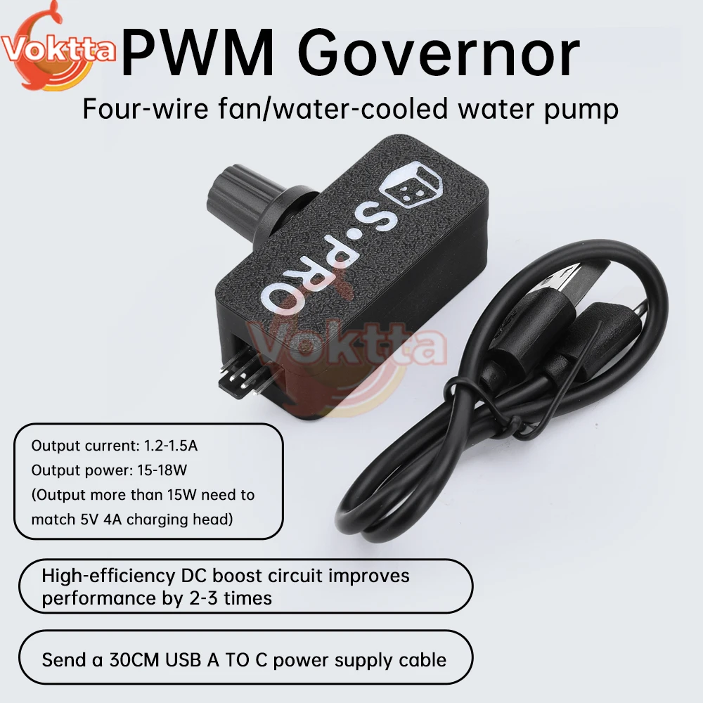 12V PWM Speed Controller 4Pin PWM Fan Governor USB TYPE-C Power Supply High-power Boost speed regulator DIY Watercooling Cooler