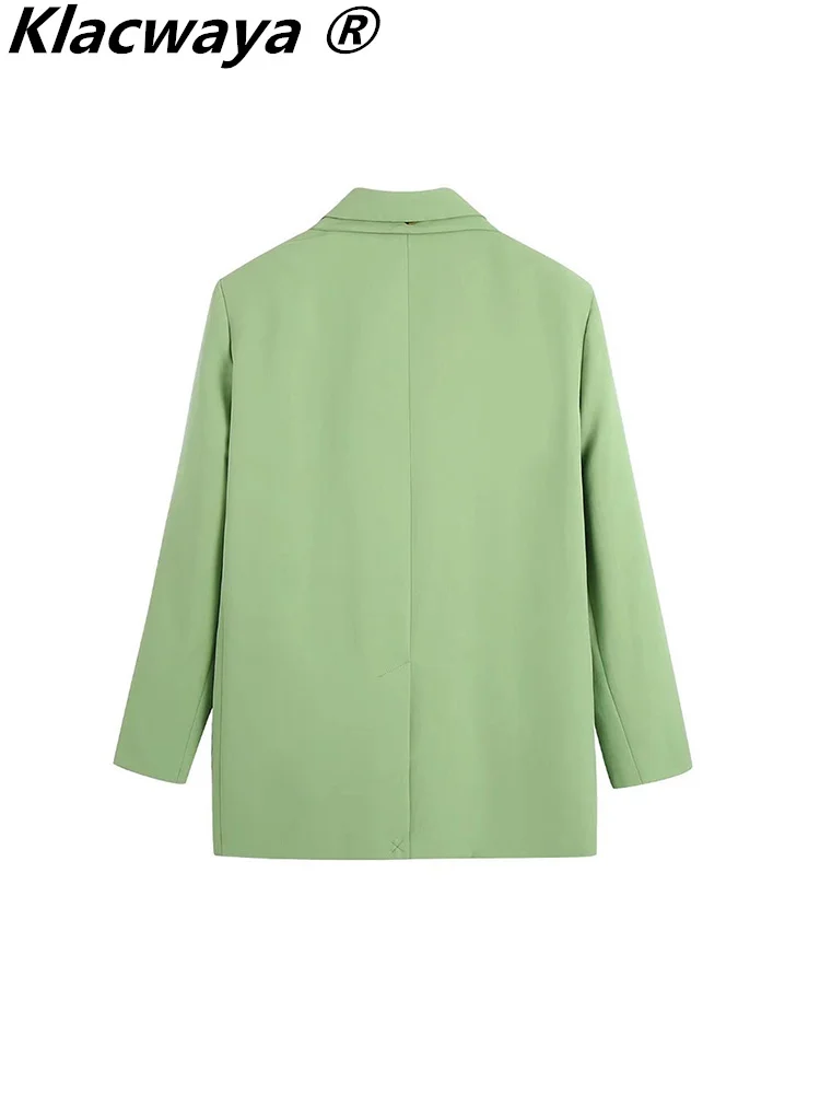 Klacwaya giacca da donna giacca da donna cappotto primavera 2022 verde Office Lady Blazer doppiopetto abbigliamento donna cappotti Casual