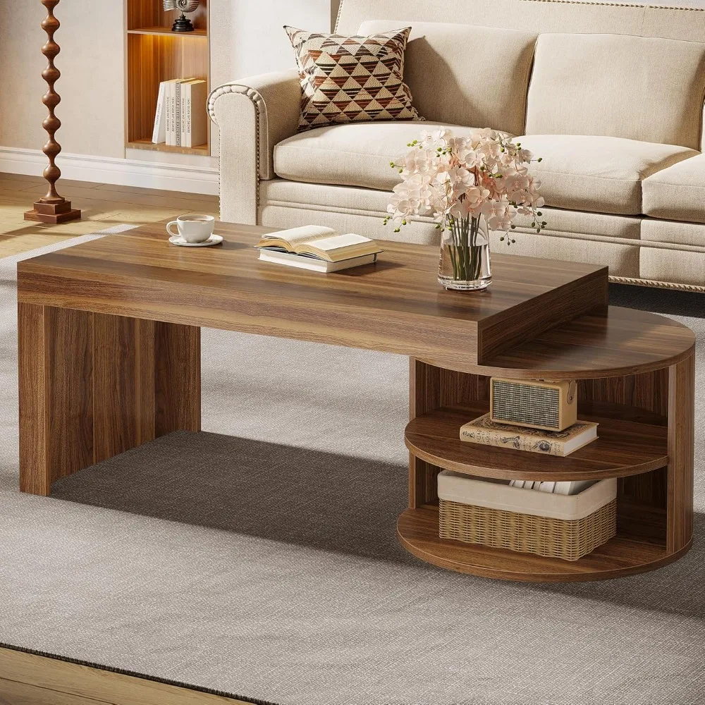 

Coffee Table with Storage, 51-Inch Farmhouse Living Room Center Table with 3 Storage Shelves for Living Room,Home Off