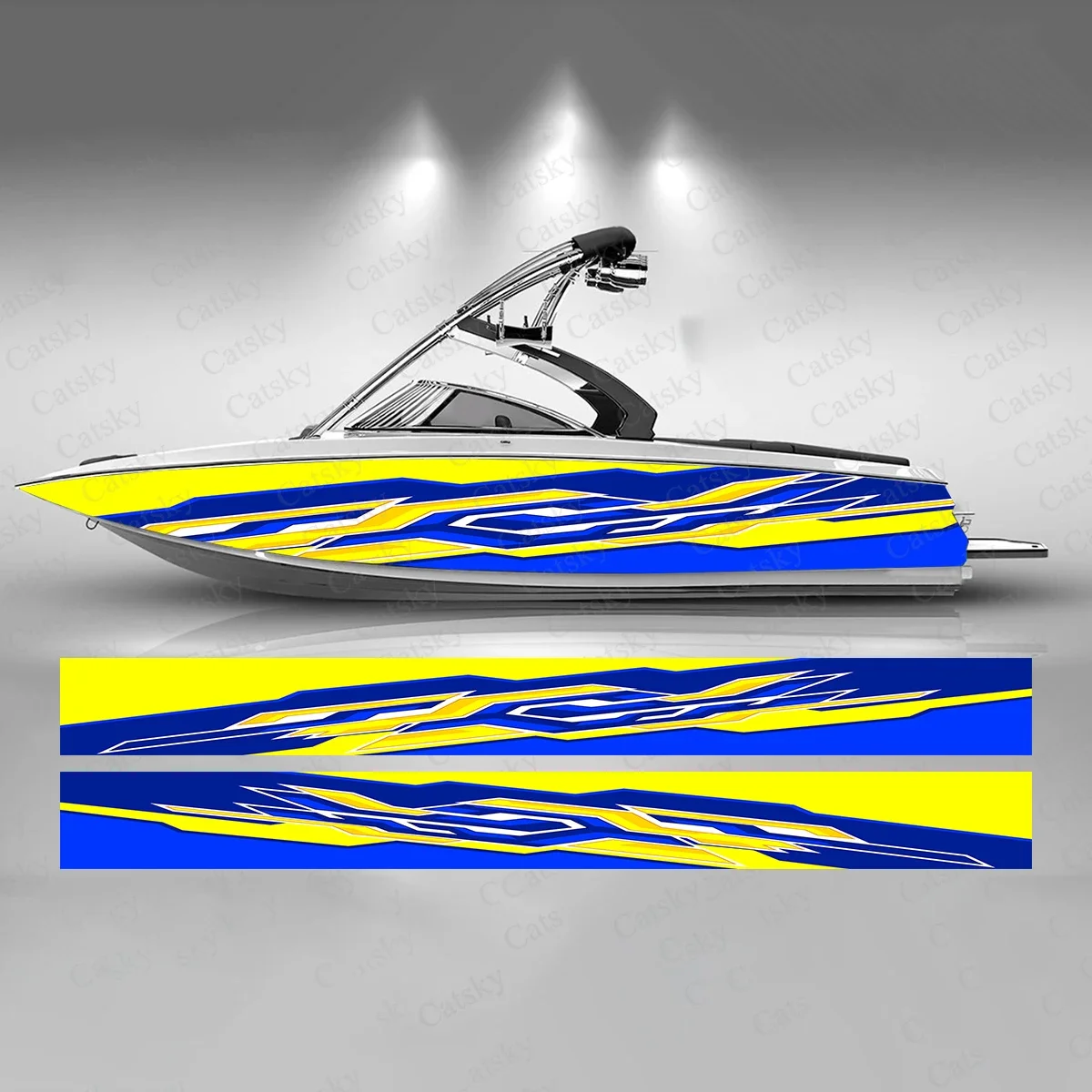 Yellow Blue Stripe Colorful Boat Sticker Fashion Custom Fish Boat-Sticker Vinyl Waterproof Boat Wrap Graphic Boat Wrap Decal