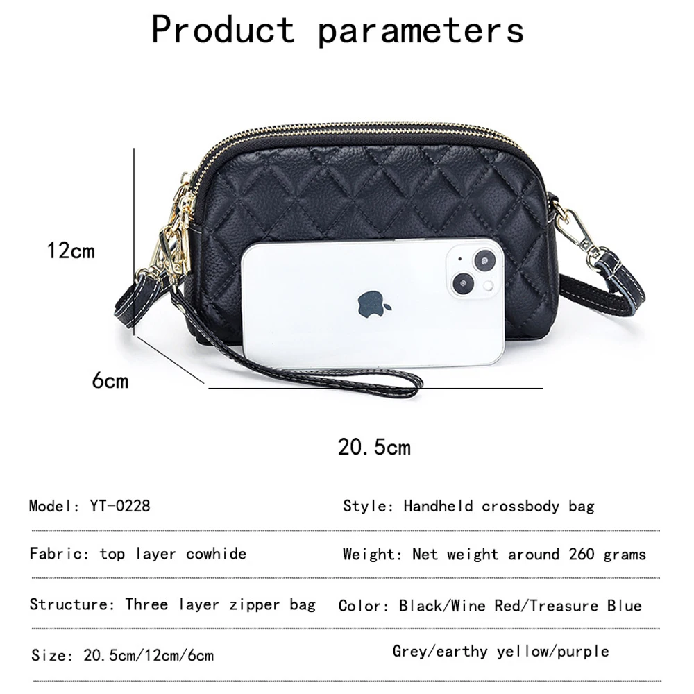 Leather Small Crossbody Bags Shoulder Handbag for Women Diamond Double Zip Wristlet Clutch Wallet Purses with Adjustable Strap