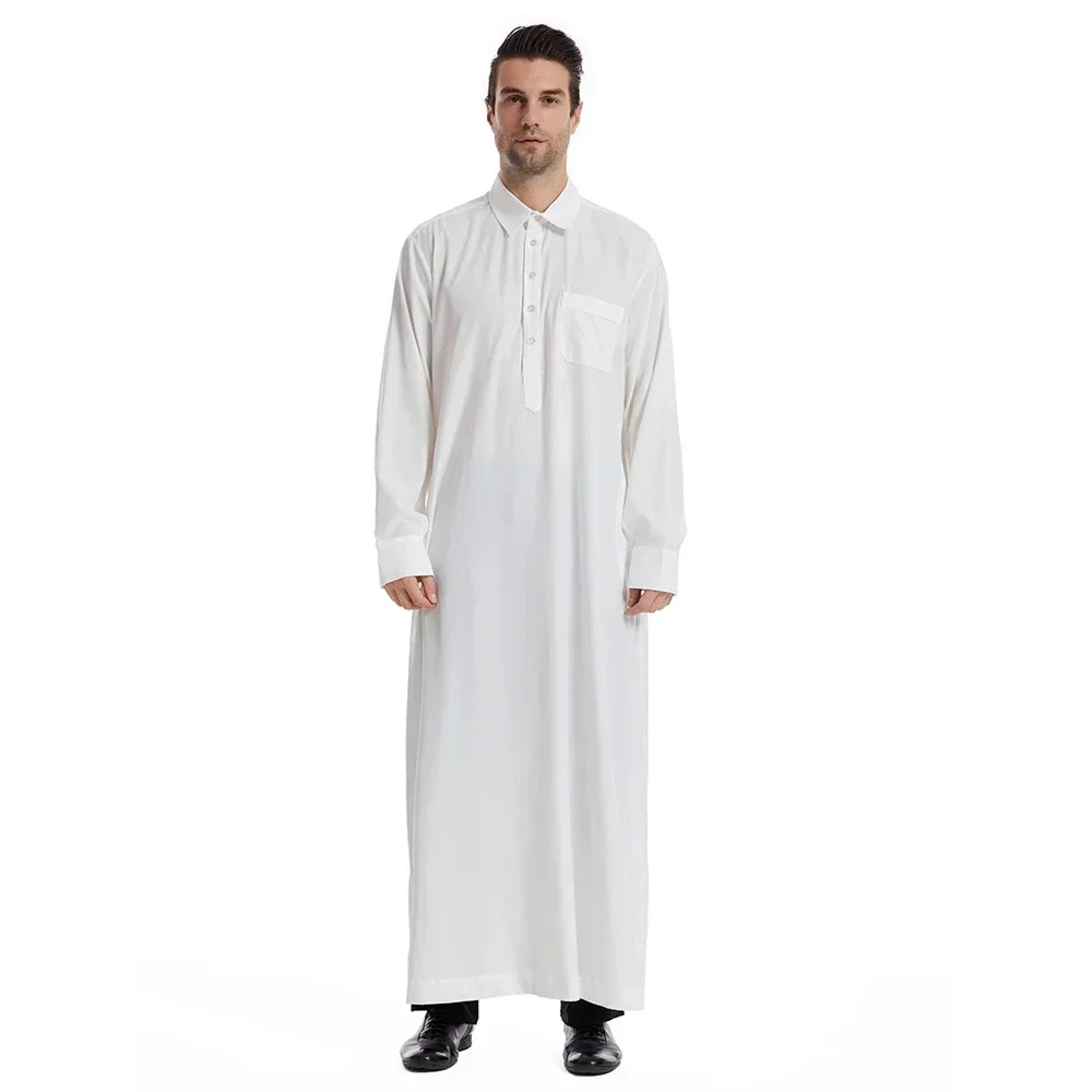 Bata árabe para hombre, vestido Maxi informal de manga larga con botones islámicos, ropa musulmana Ramadán Jubba Thobe Dubai Turquía Abaya Abayas caftán