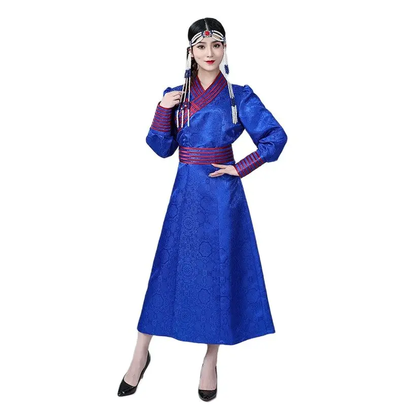 Women Elegant Dress Long Sleeve Ethnic Clothing Tang Suit Style Asian Costume High Quality Silk Blend Mongolian Lady Robe