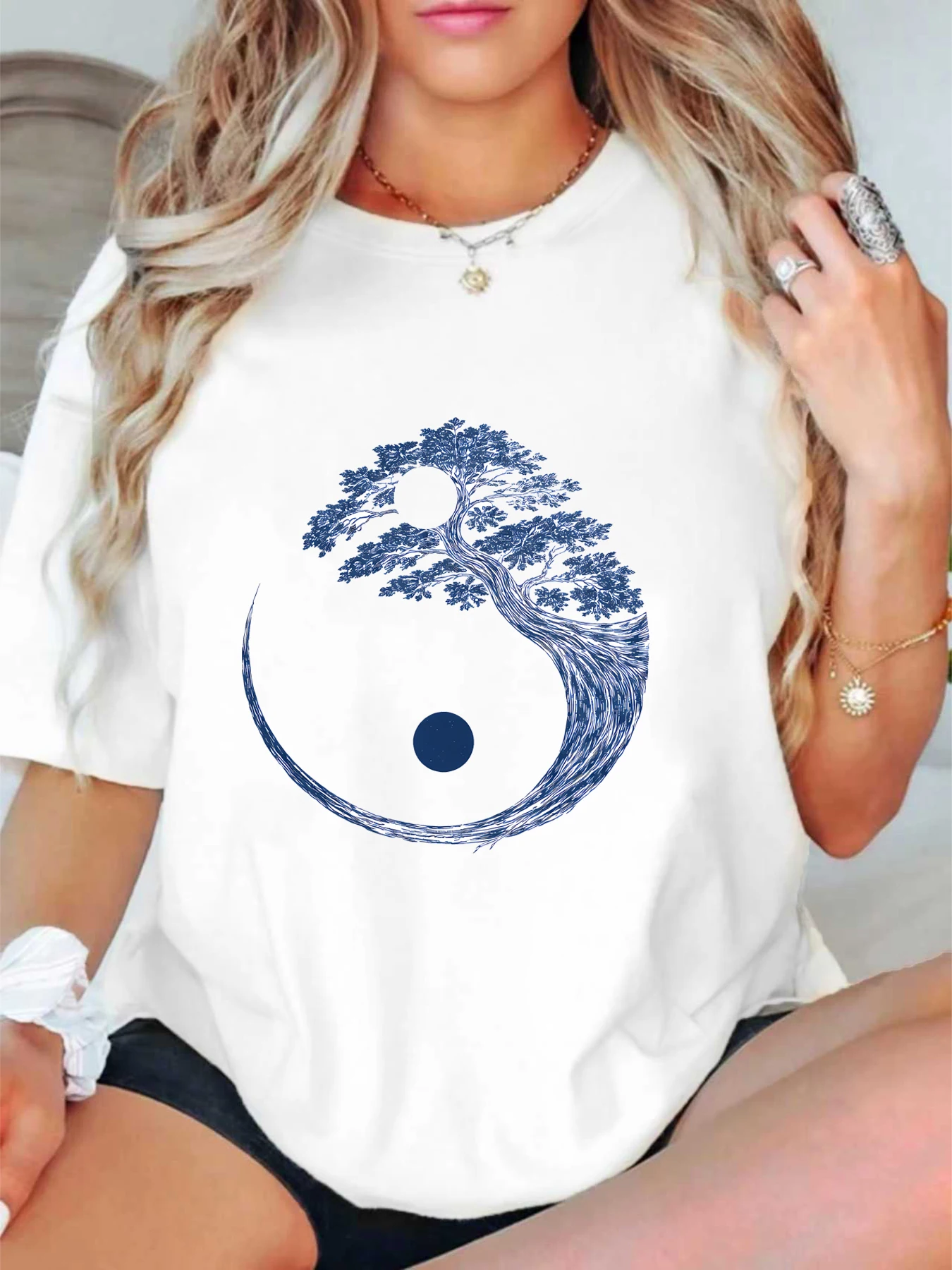 

【ZXH1144】Geometric pattern printed plus size women's round neck summer casual short sleeved street fashion versatile T-shirt