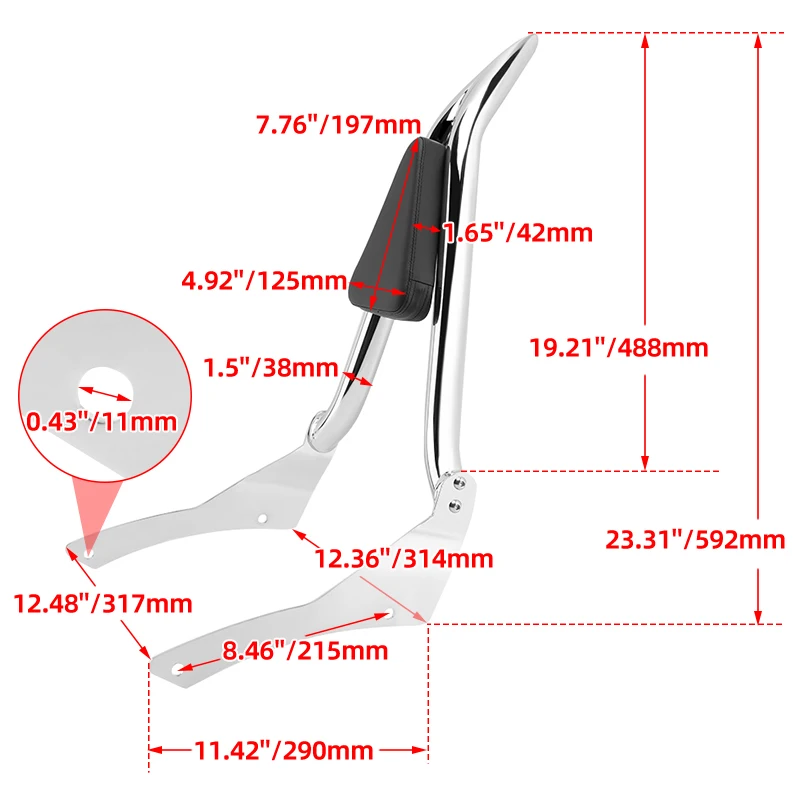 Motorcycle Detachable Passenger Rear Backrest Sissy Bar Chrome For Yamaha V Star 400 V Star 650 Classic Models 1998-2018 view 6