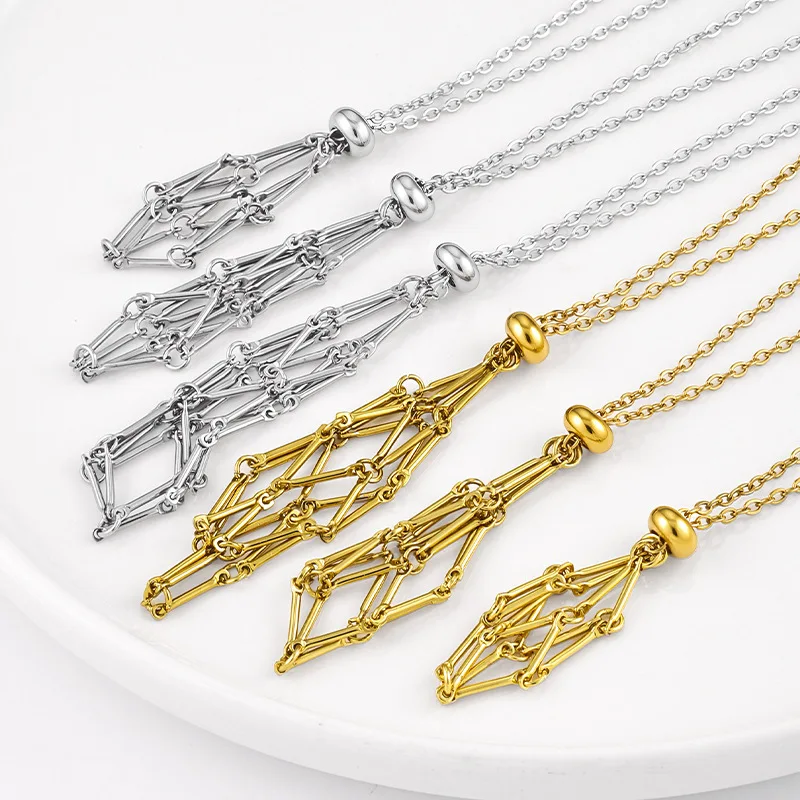 

Woven Net Cage Chain Stainless Steel DIY Accessories Vacuum Electroplated Gold Color Necklace High-end Decorative