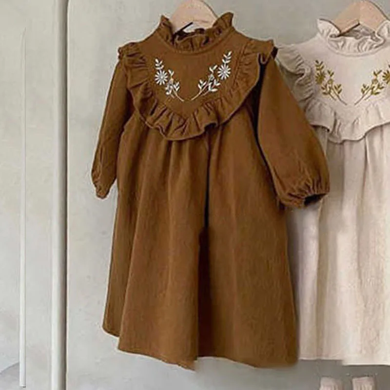 Spring Autumn Dress Family Matching Clothes Solid Mother Daughter Long-sleeved Soft Cotton Dress Women Dress Girl Birthday Dress