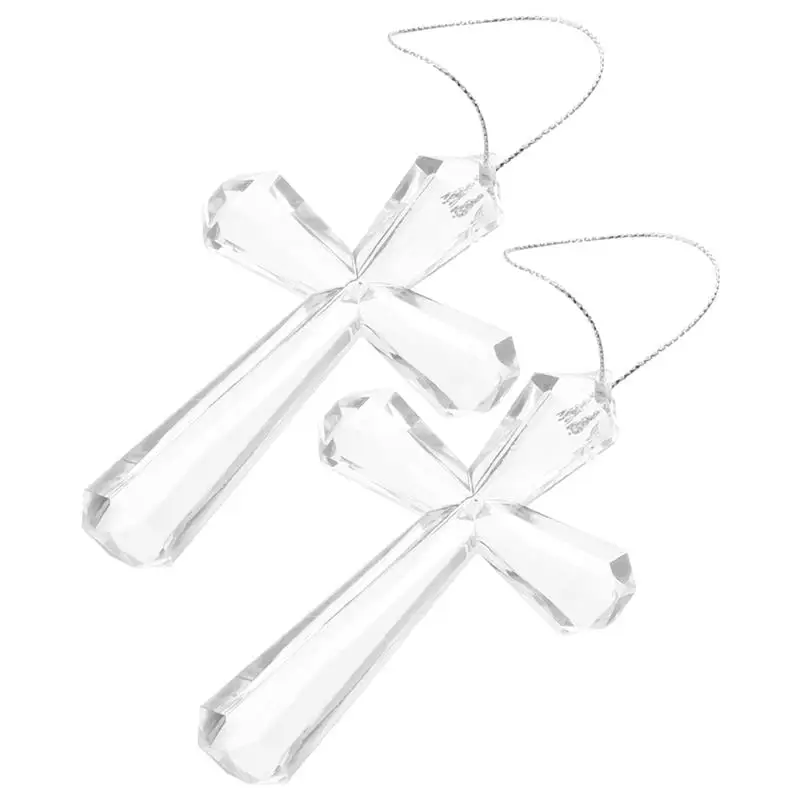 

2pcs Easter Cross Hanging Decors Transparent Cross Pendant Creative Acrylic Cross Adornment Jesus Easter Christmas Decoration