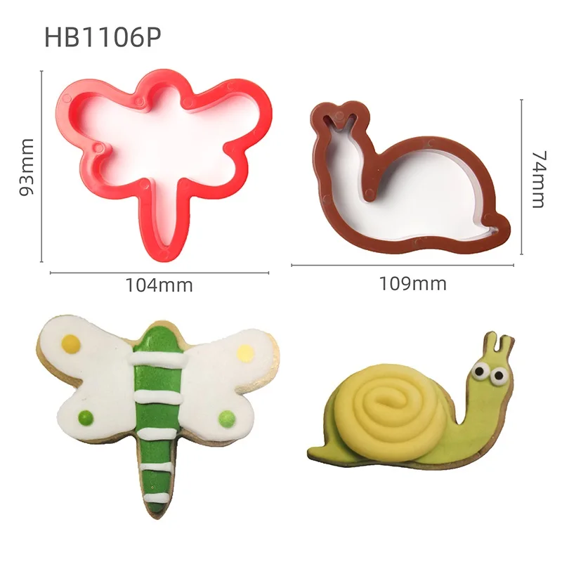 

New Plastic 2pcs Snail and Dragonfly Shape Cookie Cutters Biscuit Cutting Mold Set Bakery Craft Tools HB1106P
