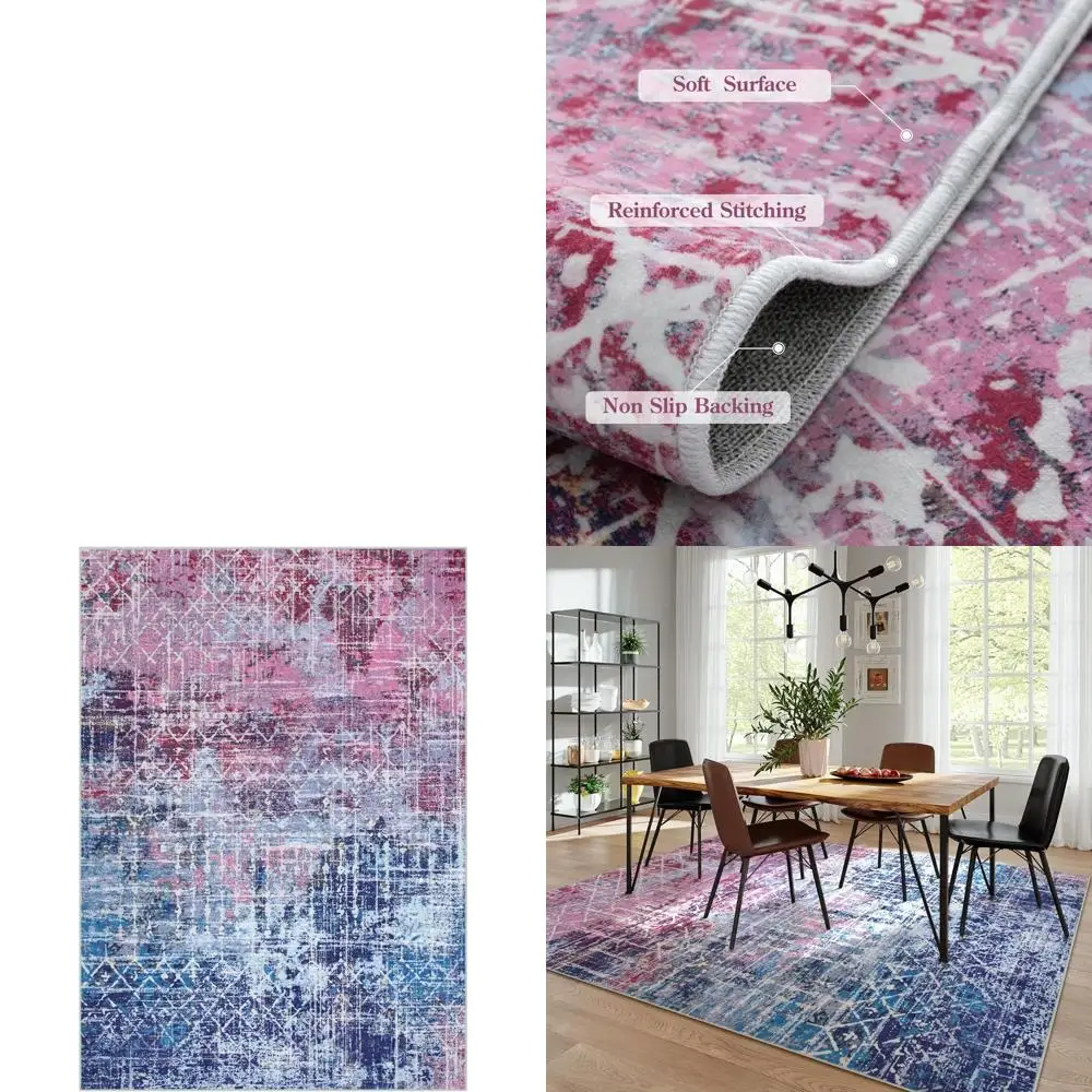 

Моющийся ковер в богемном стиле, фиолетово-розовый, 5x7 футов, для спален, игровых комнат и гостиных