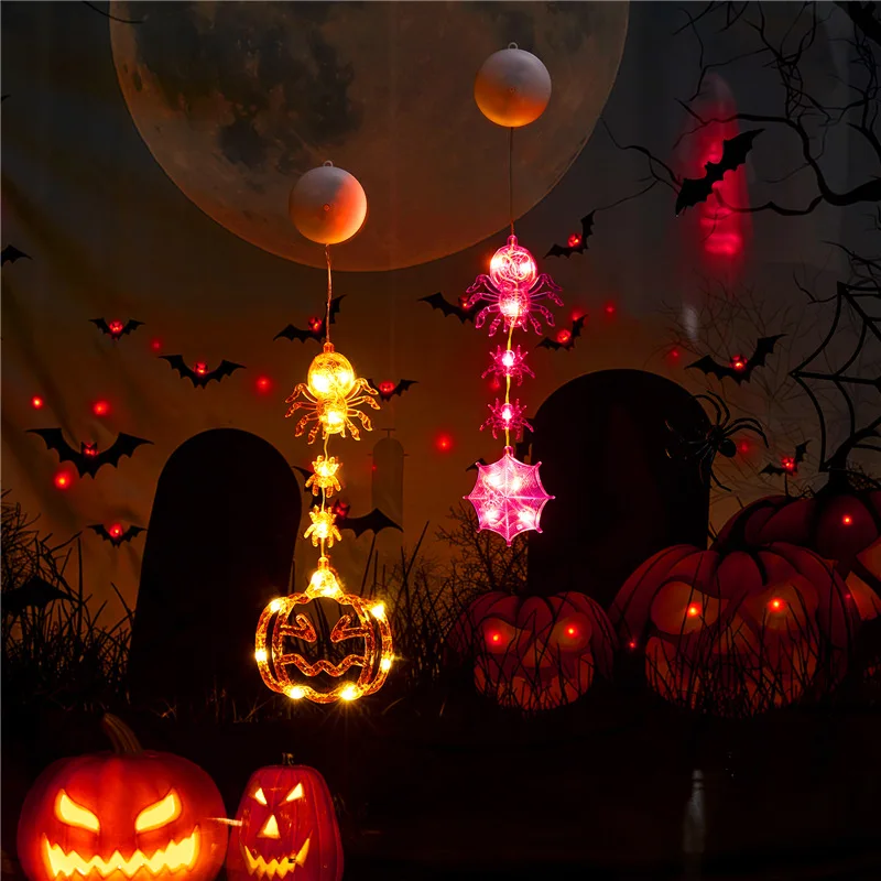 Halloween Pumpkin Lights Hanging Light Decorations Spider Web Lights For Indoor Outdoor Party Decor Led Colorful Light String