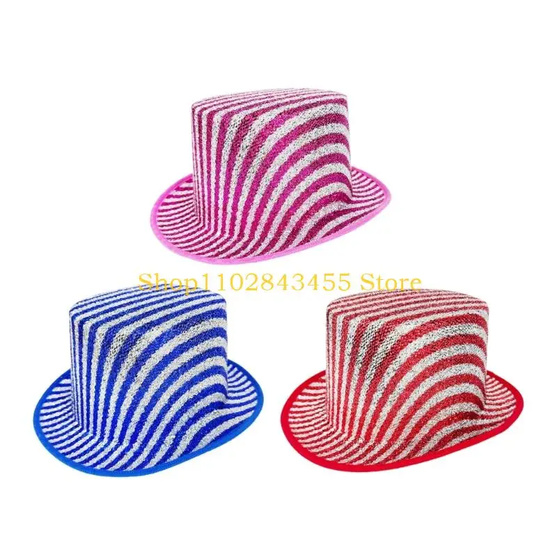 

49MC Magicians Stripe Top Hat In With Metallic Finish For Costume Party Stage Performances Fashion Accessory