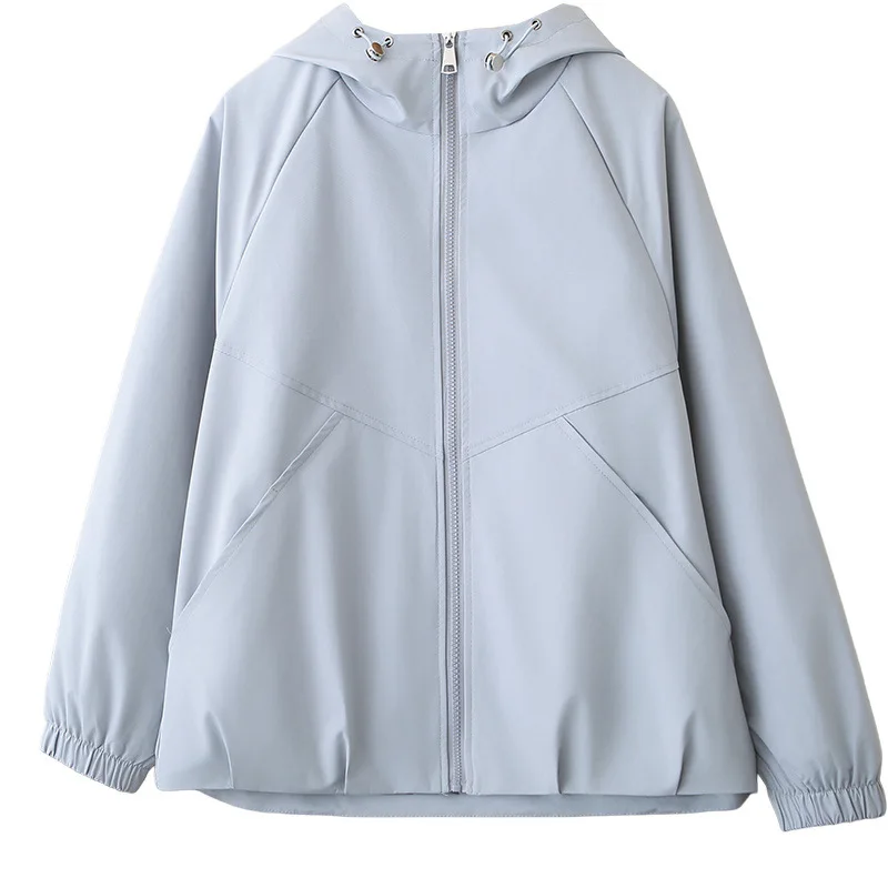 

2026 Spring Plus Size Women Jacket Raglan Long Sleeve Hooded Zipper Coat Casual Cardigan For Curvy Ladies 2159