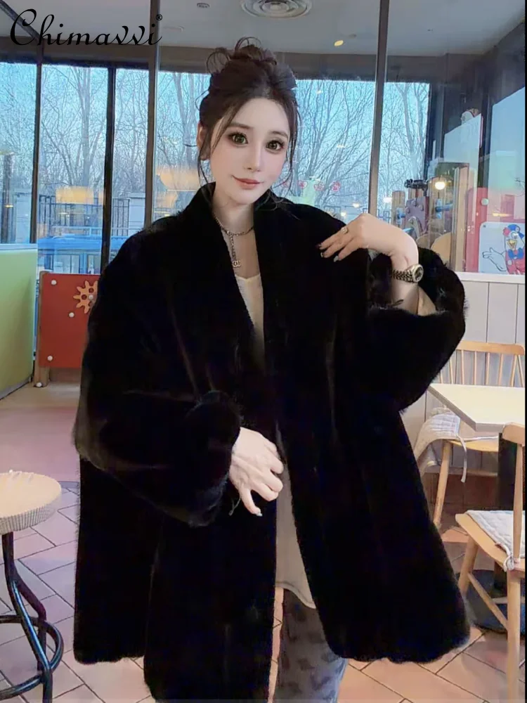 Manteau de fourrure écologique pour femme, mi-long, ample, fausse fourrure de vison, légère, de luxe, élégante et chaude, nouvelle mode hiver 2025