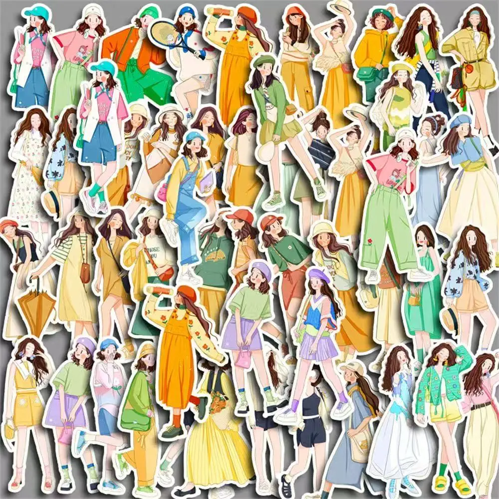 50 Stück Niedliche Cartoon-Mädchen Tägliche Outfits Graffiti-Aufkleber DIY Computer Handy Scrapbooking Sticker Schüler Schreibwaren Kunsthandwerk