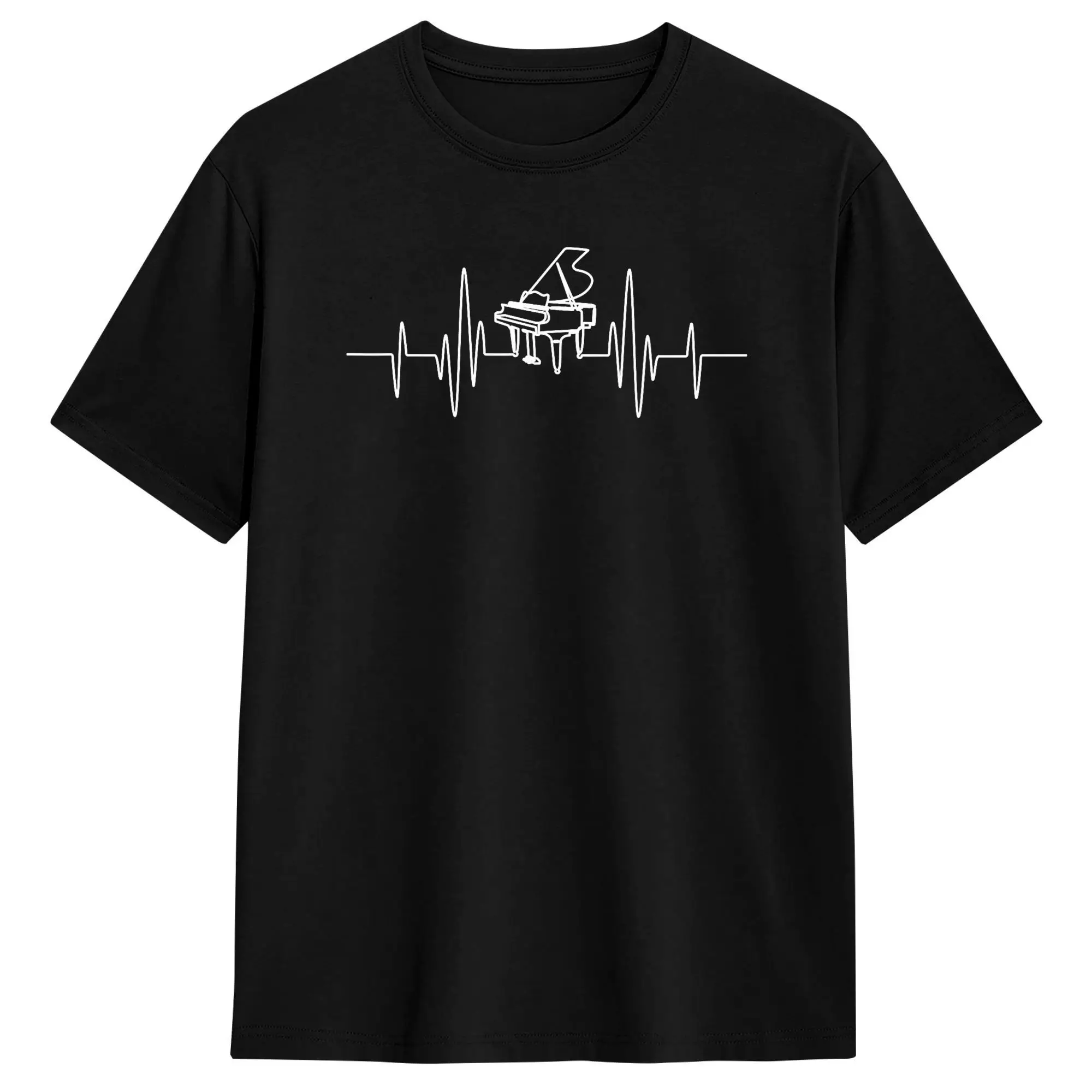 Men Funny Piano T-Shirts Heartbeat Keyboard For Piano Player 100% Cotton Clothes Summer Short-Sleeve T-Shirt Crew Neck Tee Shirt