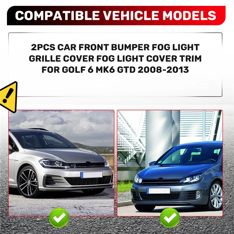 

A95E-2Pcs Car Front Bumper Fog Light Grille Cover Fog Light Cover Trim For Golf 6 MK6 GTD 2008-2013