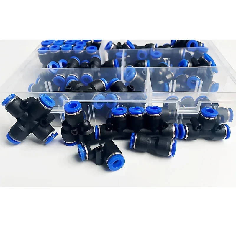 61Pcs/Box Set Air Hose Connector 6mm OD PU PE PV PY PZA PK Air Pipe Tube Quick Release Pneumatic Push to Connect Fittings Kit