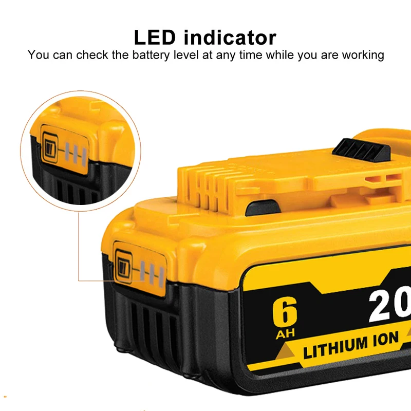 Batería de ion de litio de 6,0ah, repuesto para Dewalt de 18V, DCB180, DCB201, DCB204, DCB205, DCB206, DCB185, 20V