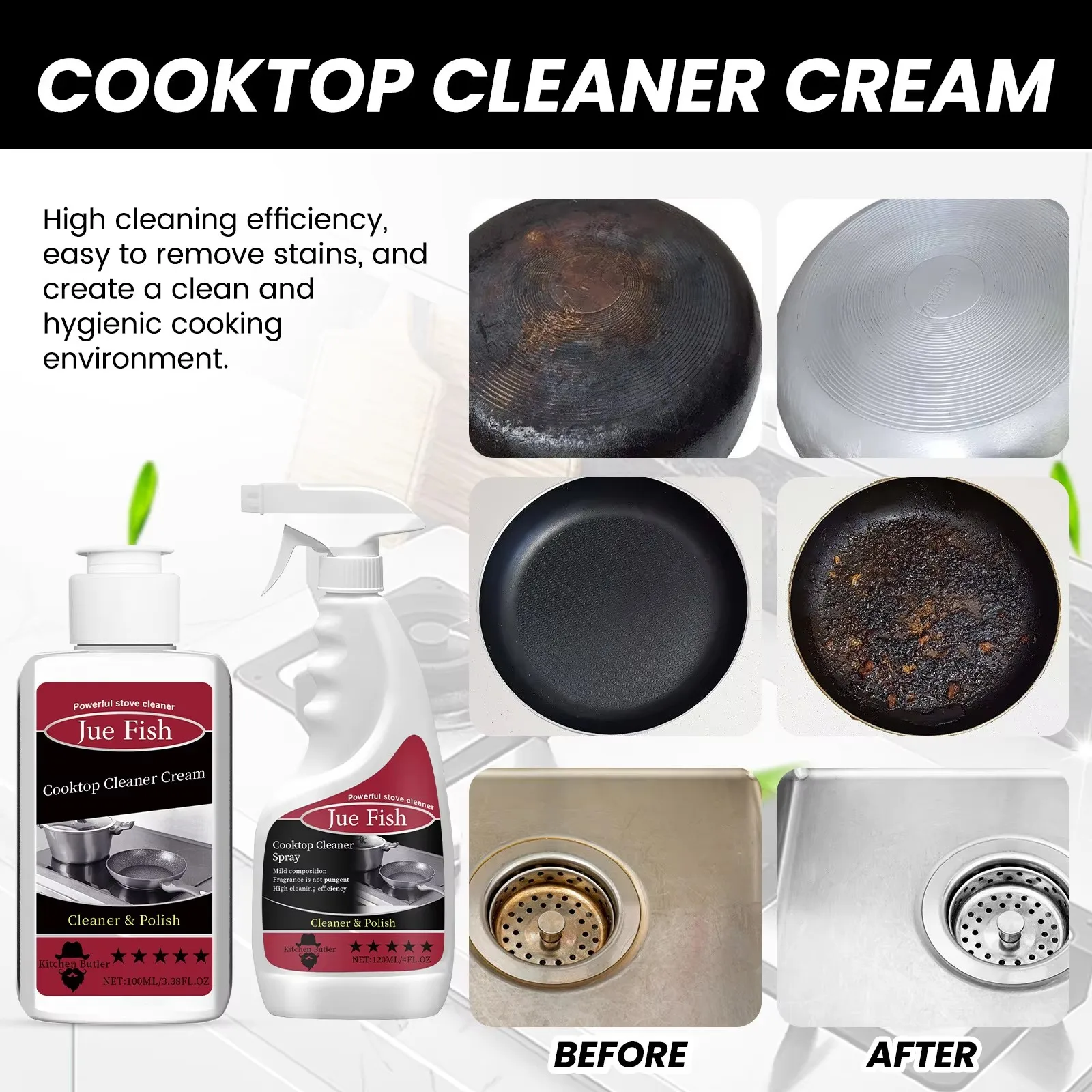 Cookware Cleaning Cream Kitchen Heavy Oil Cleaning Grills Ovens Grease Cleaner Pot Pan Scale Remover Heavy Dirt Cleaning Agent