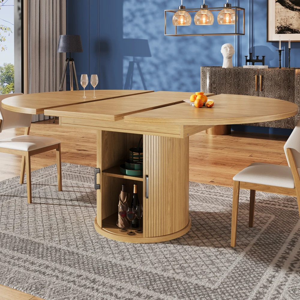 Uitschuifbare ronde eettafel, om tevormen tot ovale tafel van 118-158 cm, geschikt voor maximaal 6 personen, voor keuken, balkon of eetkamer.