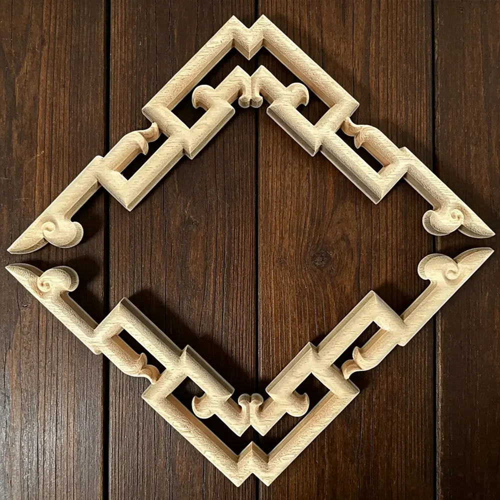 2PCS 20cm Woodcarving Decal Corner Long Onlay Applique Unpainted Door Furniture Decor Wooden Figurines Craft Rose Strip
