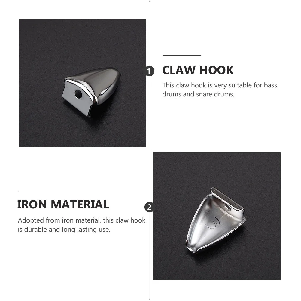 

2 Pcs Parts Iron Drum Hook Accessories Metal Mount Bass Hooks Silver Replacement