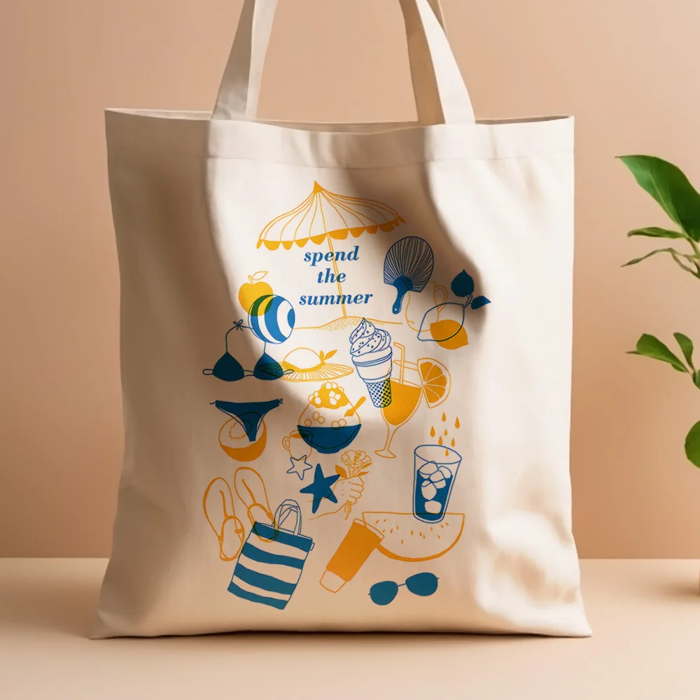 1pc Summer Beach Essentials Canvas Tote Bag - Reusable Grocery Bags (35.05cm x 40.13cm) with Vibrant Summer-Themed Design, Styli