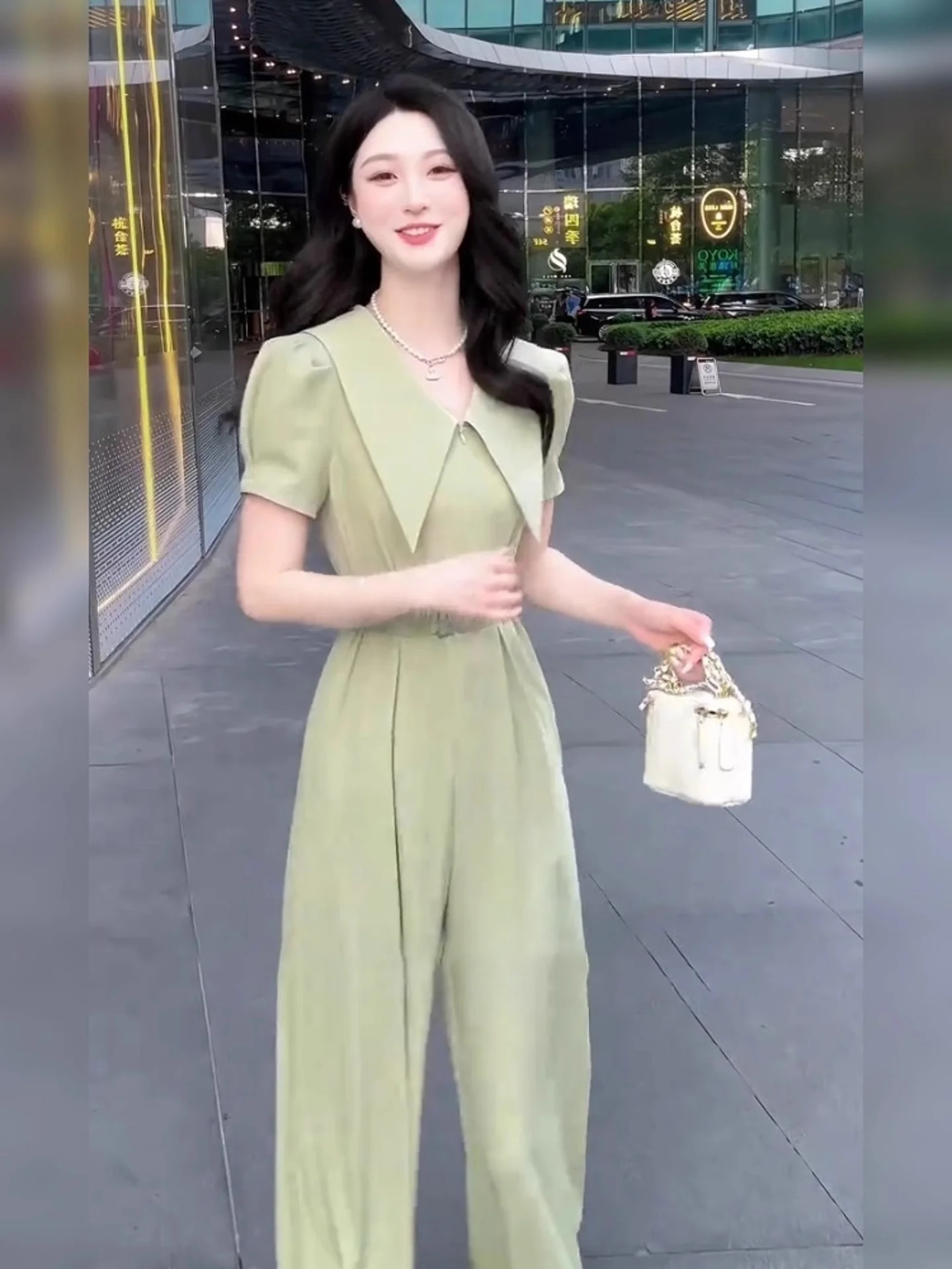 Unikalne koreańskie spodnie garniturowe z wysokim stanem, piękne spodnie z bufiastymi nogawkami i kołnierzykiem, damskie letnie modne długie spodnie.