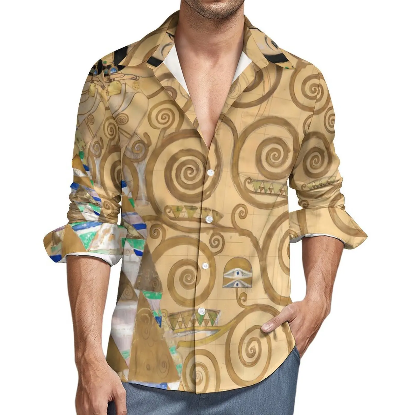 Men's New Natural Abstract Art 3D Printed Long-sleeved Sleeve Shirt Hawaii Beach Leisure Vacation Thin Breathable Beach Shirt Me