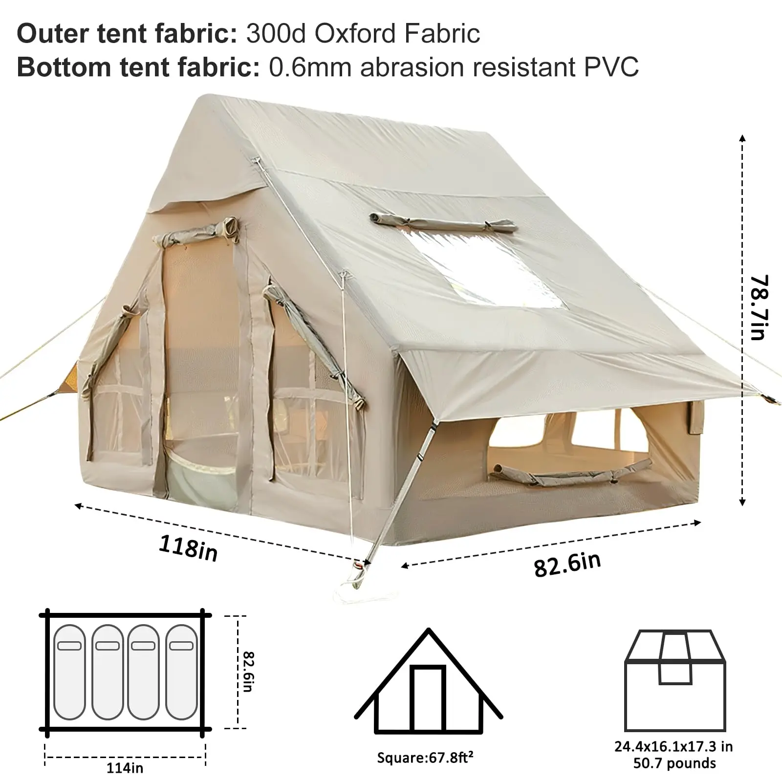 Tente de camping familiale portable, grande cabine de luxe avec maille, tente de glamping à la mode, tente étanche, chaude, Oxford, 4 à 8 hypothèques