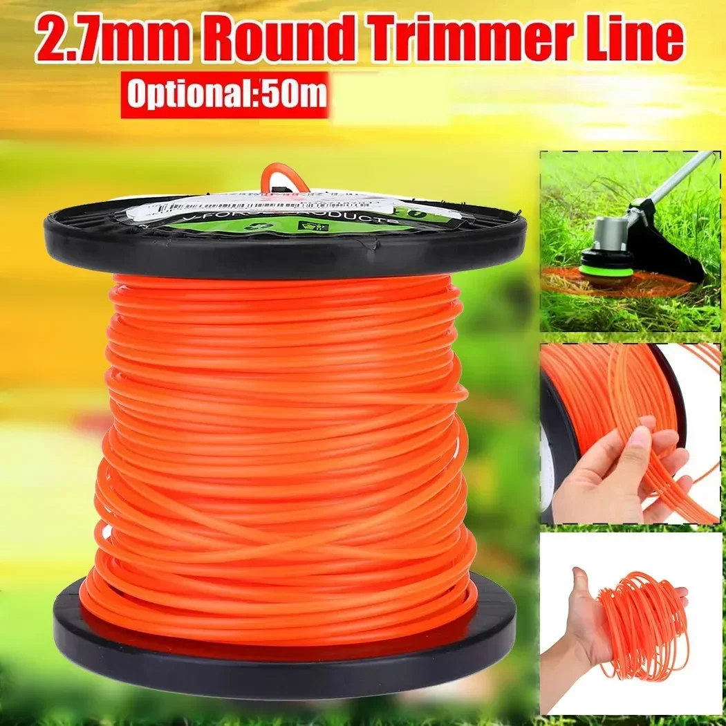 Electric Lawn Mower Trimmer Line 50m*2.7mm Durable Nylon Garden Grass Brush Cutter Spiral Rope Lawn Mower Head Tool Accessory