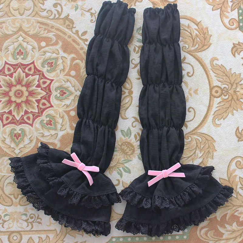 2026 New Sweet Lolita Doll‑Aesthetic Arm Cuffs, Cotton Lace Ruffled Bow Decor False Sleeves for Girls Lolita Dress Accessory