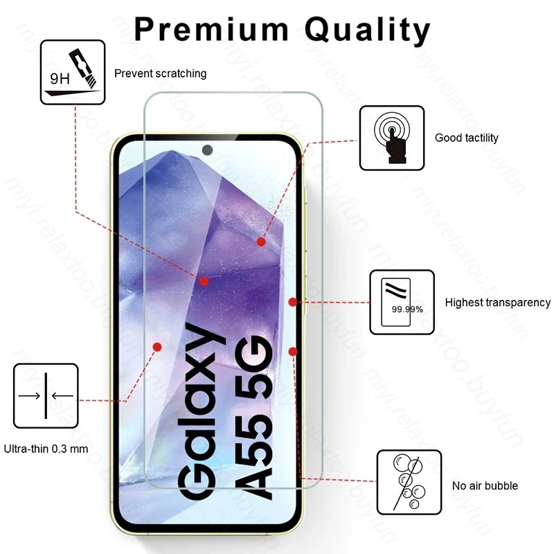 Protetor de tela de vidro temperado 9h para samsung galaxy a55, a35, a25, a15, 5g, a05, a05s, 4g, 55, 35, 25, 15, 2024, 3pcs