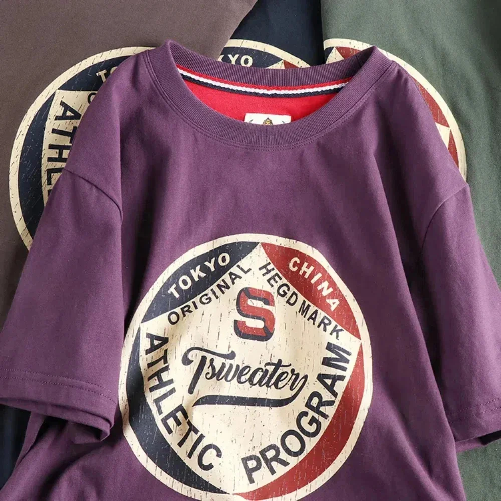 

Мужская винтажная модная брендовая футболка с короткими рукавами, цветная контрастная креативная хлопковая молодежная полуфутболка с буквенным узором