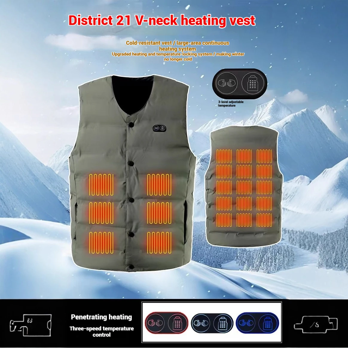 

2025 Autumn Winter New Unisex 21 Zone V neck Heating Vest USB Intelligent Dual Control 3 Gears Adjustable Warm Thermal Electric