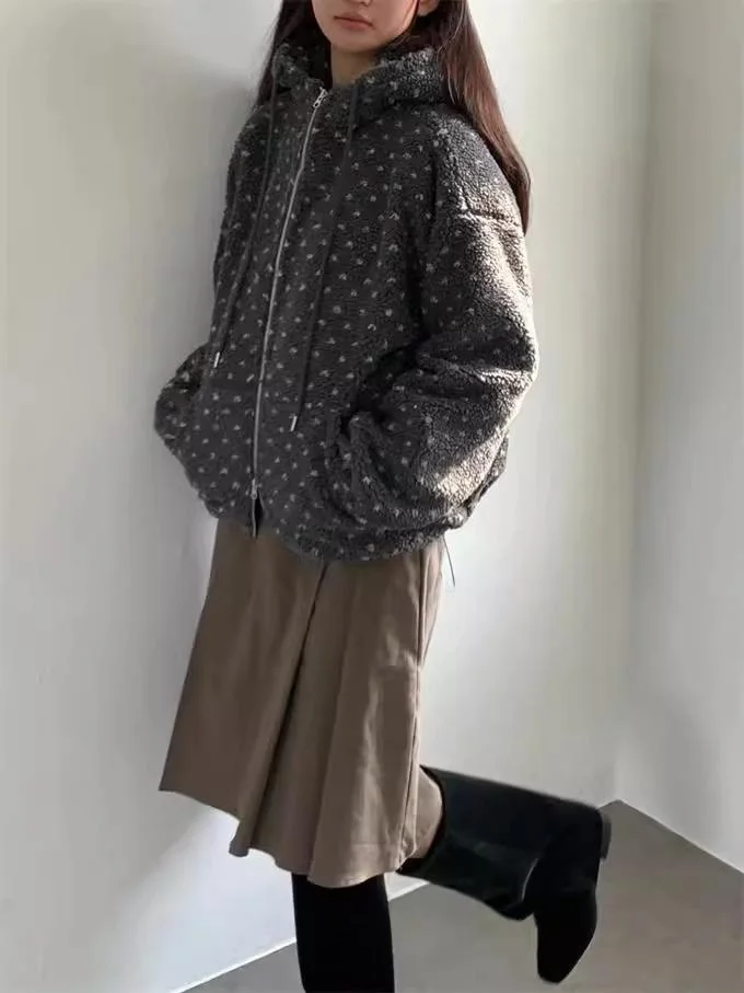 Hiver exclusif Simple een à pois à capuche fermeture éclair conception Fce Jaet femmes ort manteau Thiened dames Faion