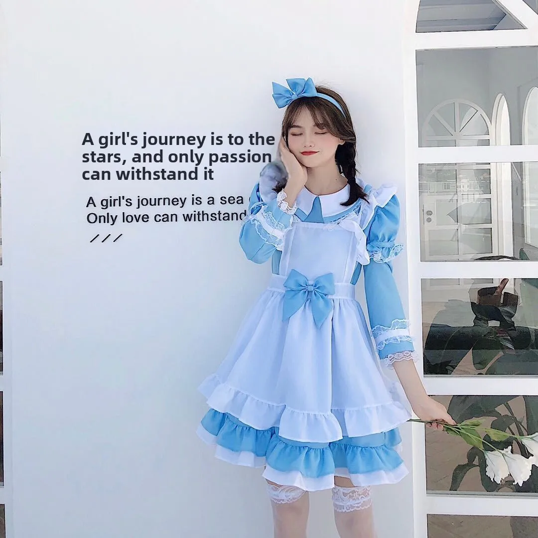 ชุดคอสเพลย์โลลิต้าแนวเจ้าหญิงน้อยน่ารักสไตล์นักเรียน แขนยาว ผ้าเนื้อนุ่ม สำหรับผู้หญิง แนวอลิซในแดนมหัศจรรย์