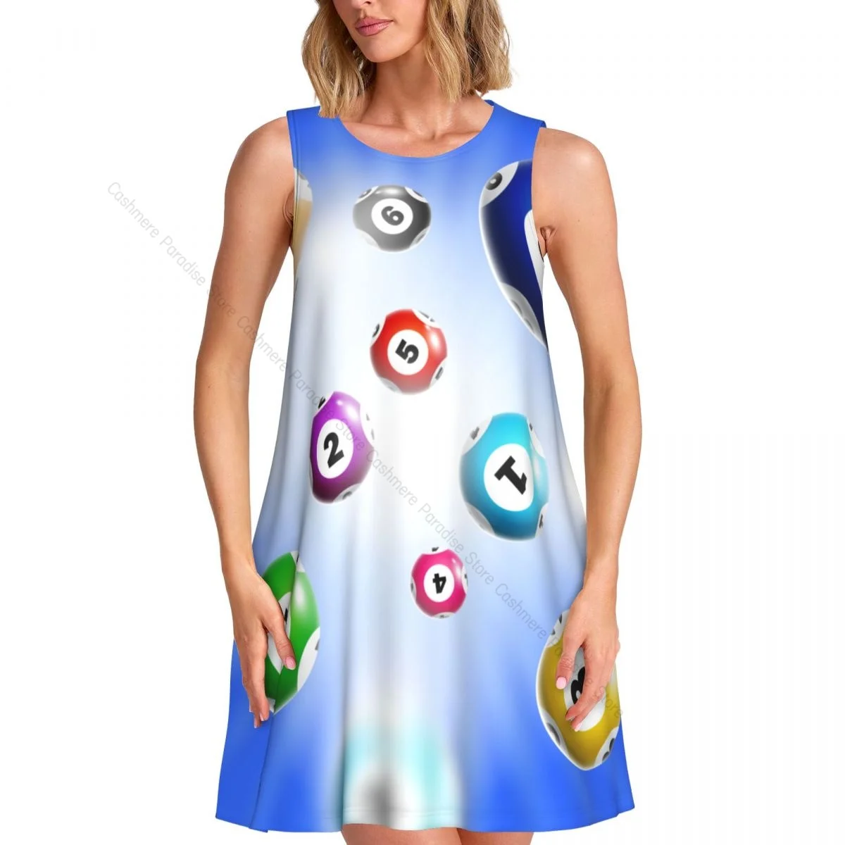 여성 캐주얼 무릎 여성 드레스 빙고 공 O 넥 민소매 위 드레스