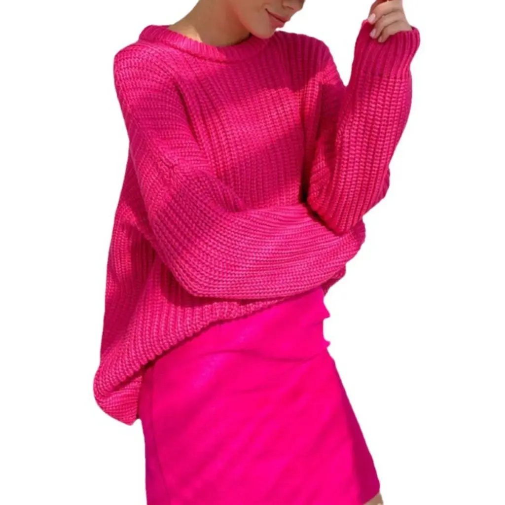 

Women's European And American Style Solid Color Crewneck Sweater Long-Sleeved Turtleneck Lazy Style Loose Fit for Autumn Winter