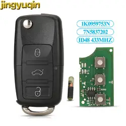 Jingyuqin – clé d'alarme de voiture 433MHZ, transpondeur ID48 7N5837202, pour Volkswagen VW PASSAT B5/6 GOLF JETTA POLO Skoda Seat