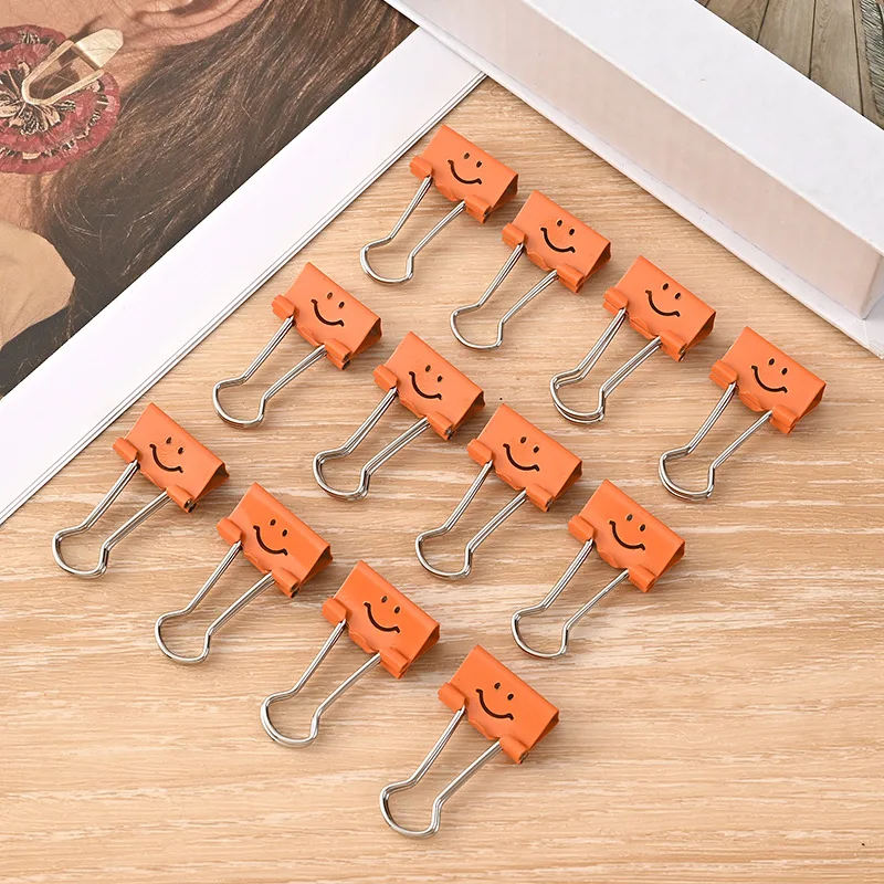 Smiling Face Paper Clips Book Binding Supplies Clip 19mm Orange Smile Hollow Metal Binder Clips Ticket Clip For Bill Binders