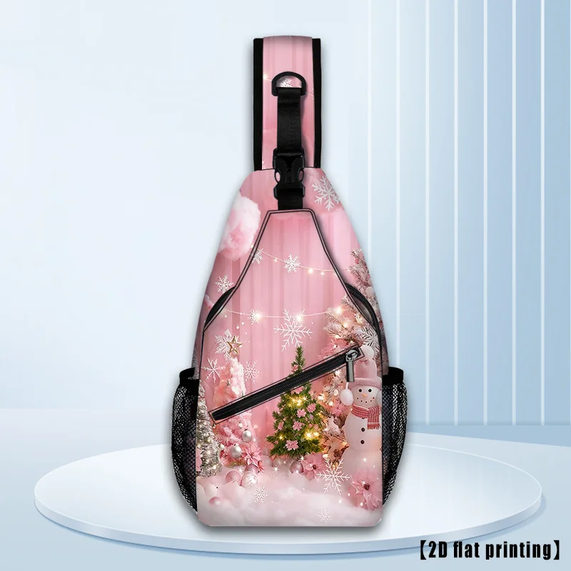 Women's Men's Pink Cherry Blossom Snowman Hiking Crossbody Bag with Cherry Tree Print Adjustable Strap, Zipper Closure