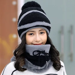 Knitted Scarf Hat Set Warm Women's Winter Outdoor Cycling Sports Ear Protection Hat Scarf No brim Pullover Hat