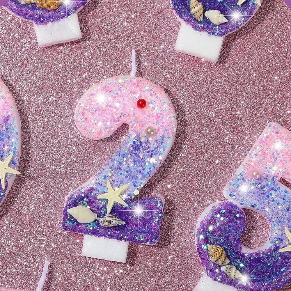 Candela di compleanno viola sfumata 1 anno candela di compleanno a sirena per torta Sparkly Seafish Conch Candle Topper per la decorazione della festa