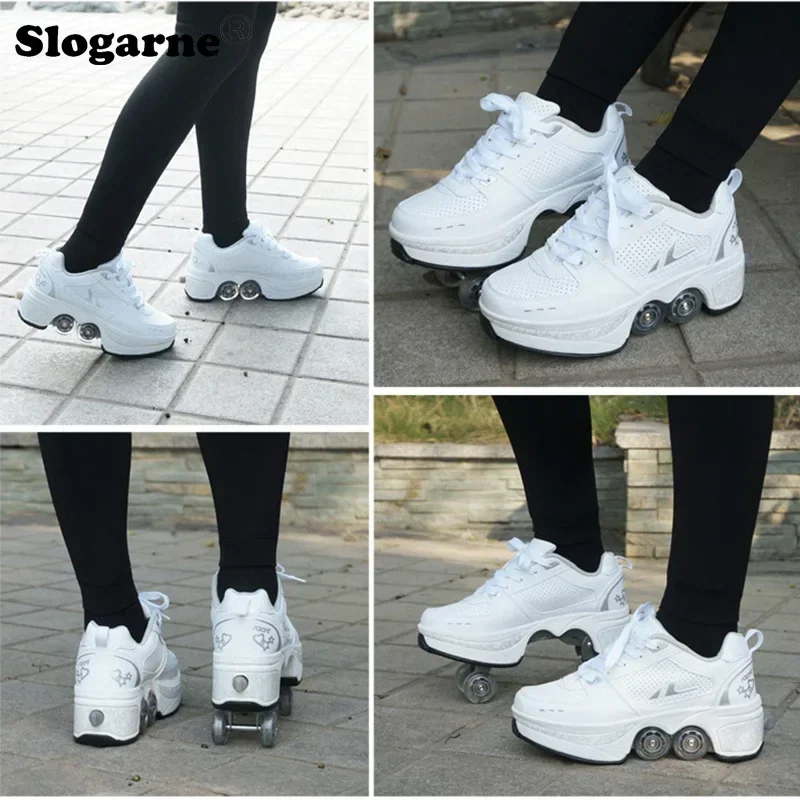 New Roller Skates Men Women Shoes with 4 Wheels Roller Sneakers Children Deformation Skate Shoes Girls Boys Unisex Sports Shoes