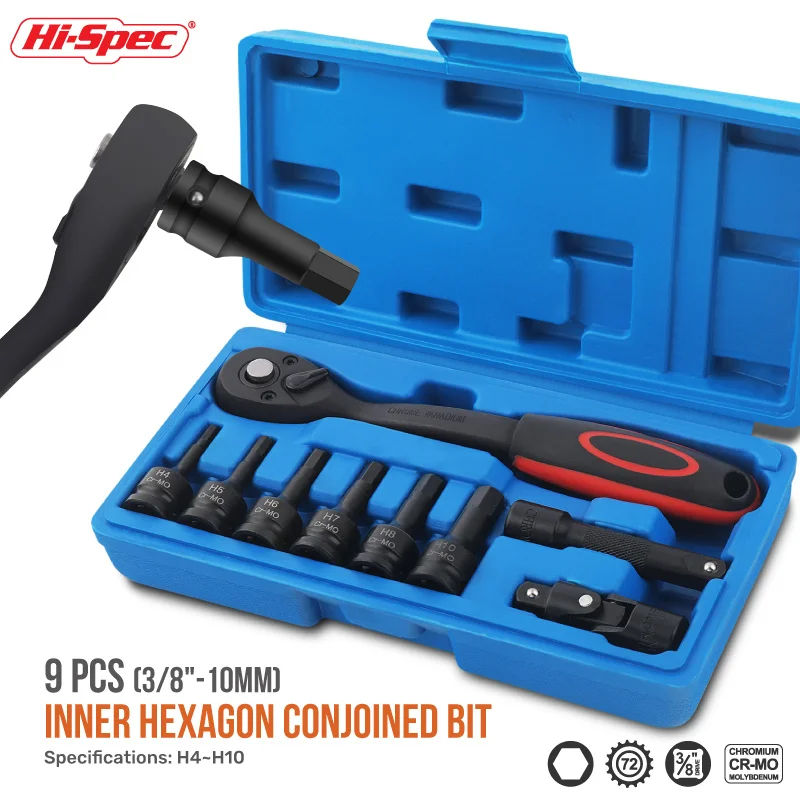 

Hi-Spec 3/8" 72-Tooth Ratchet Wrench,CR-MO Torx/H Screwdriver Socket 50MM,Universal Adapter,75MM Rod,Spanner Socket Tool Set