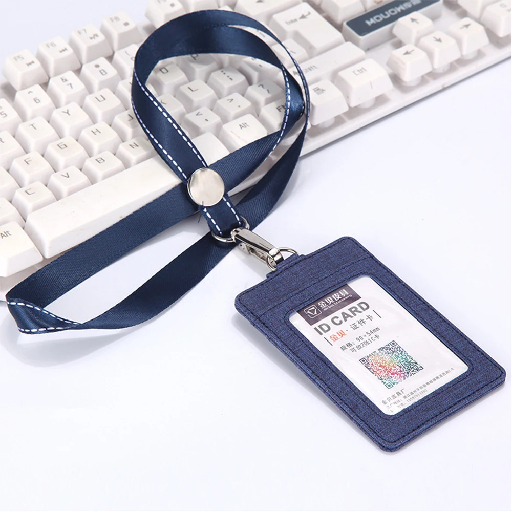

Retractable PU Leather Business Lanyards Wallet Protect Cover Bag Credit Card Holder Strap Card holder ID Badge Holder